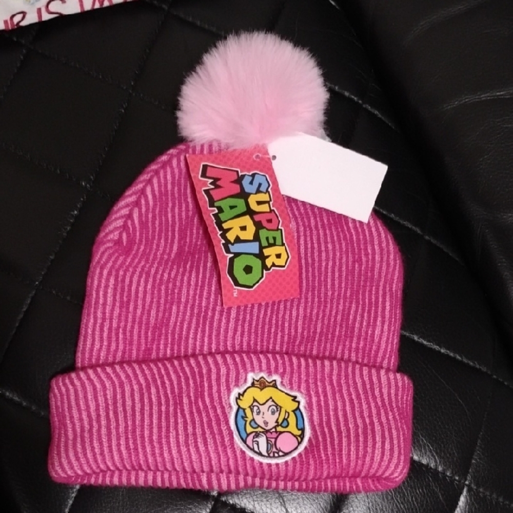 Nintendo Super Mario Pink and White Beanie with Pom Pom